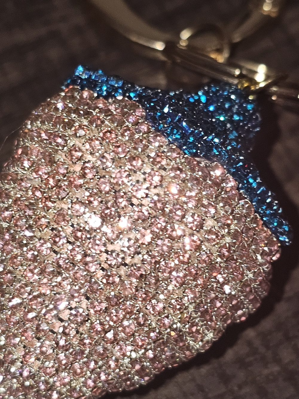 Set Of 2. Sparkling Strawberry Keychain Pair - Red & Pink with Blue Tops - Picture 3 of 5